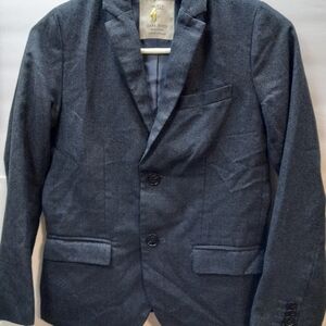 Zara Boy Print Blue 9/10 Extrafine Wool Tailored Fit Front Buttons Coat Blazer